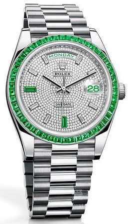 silver emerald with diamonds watch