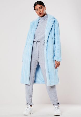 Premium Blue Faux Fur Pelted Coat | Missguided