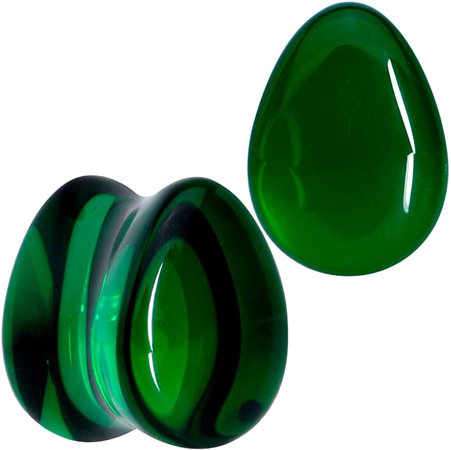 *clipped by @luci-her* Solid Green Glass 00G Teardrop Saddle Plugs Double Flare Plug Ear Plug Gauges