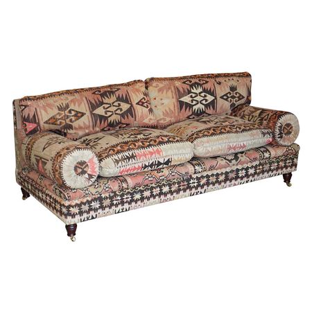 Rare New Old Stock George Smith Bulster Arm Kilim Upholstered Sofa Part of Suite For Sale at 1stDibs