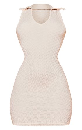 Stone Textured Sleeveless Polo Collar Bodycon Dress | PrettyLittleThing USA
