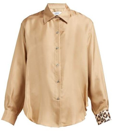 Leopard Cuff Silk Twill Shirt - Womens - Light Brown