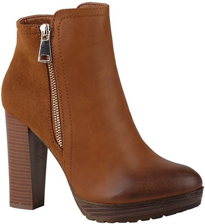 stiefelparadies Damen Stiefeletten High Heels mit Blockabsatz Profilsohle Flandell: Amazon.de: Schuhe & Handtaschen