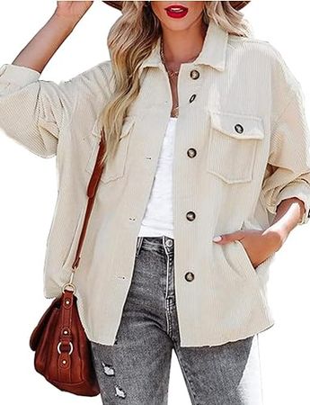 Amazon.com: Haellun Women's Fashion Corduroy Shacket Button Down Shirt Jacket Coat with Pockets : Clothing, Shoes & Jewelry