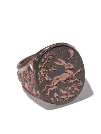 Castro Smith rose gold signet hare engraved ring