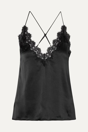 Black The Everly lace-trimmed silk-charmeuse camisole | Cami NYC | NET-A-PORTER