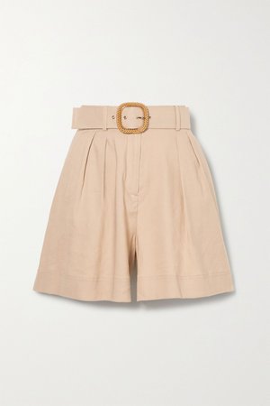 Tan Mojito belted linen-blend shorts | Rebecca Vallance | NET-A-PORTER
