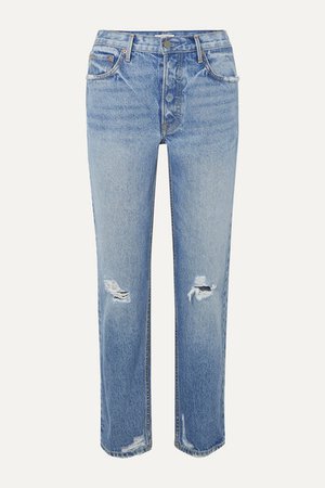 GRLFRND | Helena halbhohe Jeans mit geradem Bein in Distressed-Optik | NET-A-PORTER.COM