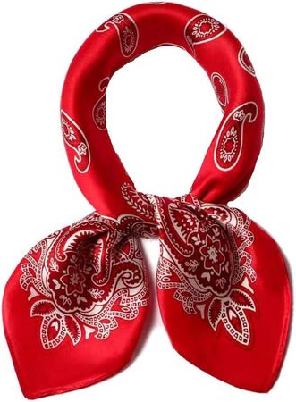 ANDANTINO 100% Real Mulberry Silk Scarf -21'' x 21''- Lightweight Neckerchief –Women Men Small Square Digital Printed Scarves (Red Paisley) at Amazon Women’s Clothing store
