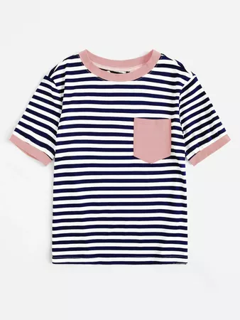 Pocket Patched Striped Ringer T-shirt | SHEIN USA