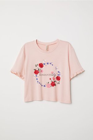 Short Printed T-shirt - Dusty rose/Romantique - | H&M US