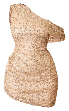 Nude Embellished Off Shoulder Bodycon Dress | PrettyLittleThing