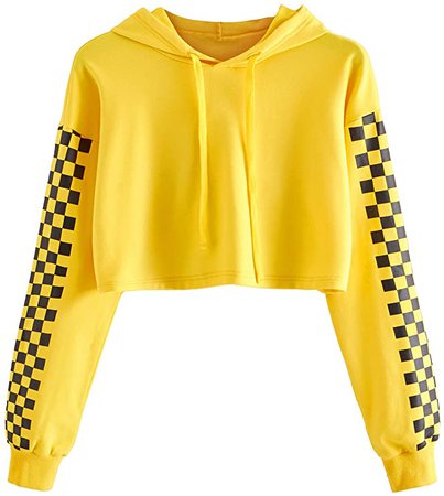 MakeMeChic Women's Pineapple Embroidered Hoodie Plaid Crop Top Sweatshirt at Amazon Women’s Clothing store