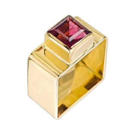 Estate Cartier Square-Shaped 18k Gold & Rhodolite Ring | Betteridge