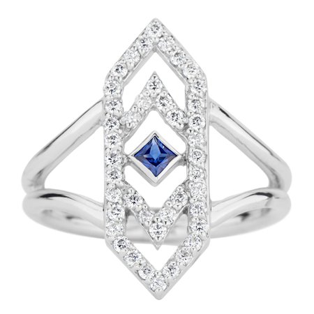 Gianna Ring with Blue Sapphire and Diamonds in 14k White Gold by GiGi Ferranti