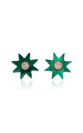 Star 18K Gold, Malachite And Diamond Earrings by Colette Jewelry | Moda Operandi