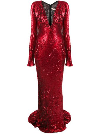 Red Maria Lucia Hohan Plunge-neck Sequin Gown | Farfetch.com