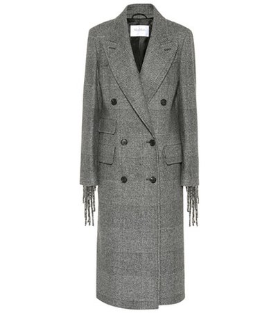 Laser fringed wool coat