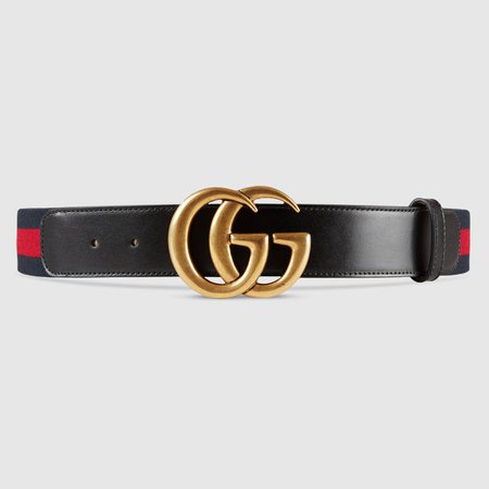 Nylon Web belt with Double G buckle in Blue and red nylon Web with black leather detail | Gucci Women's Belts