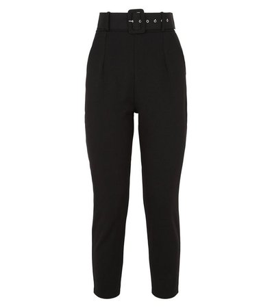 Black Belted High Waist Tapered Trousers | New Look