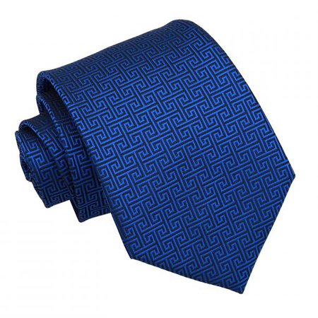 Royal Blue Greek Key Patterned Classic Tie - James Alexander