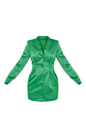 Green Satin Cinched Waist Blazer Dress | PrettyLittleThing USA