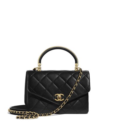 Small Flap Bag with Top Handle, calfskin & gold-tone metal, black - CHANEL