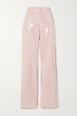 Baby pink Sequined satin-crepe wide-leg pants | Ralph & Russo | NET-A-PORTER