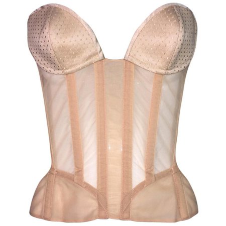 1990's Thierry Mugler Sheer Nude Pin-Up Wasp Waist Corset Bustier Top For Sale at 1stdibs