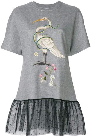 embroidered T-shirt with lace hem