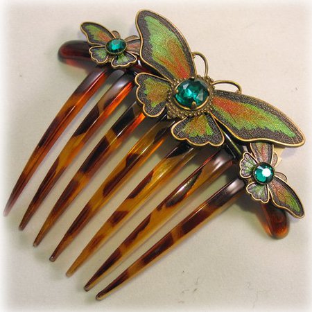Hand Painted Emerald Butterfly French Comb - Byrd Designs