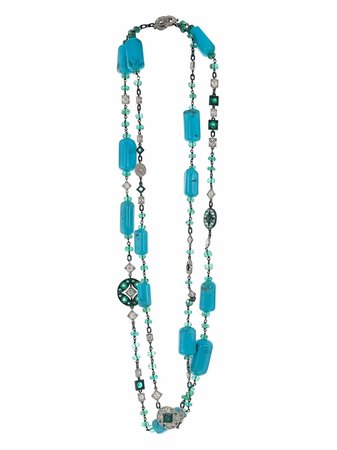 MARIANI 18kt white gold turquoise, emerald and diamond necklace