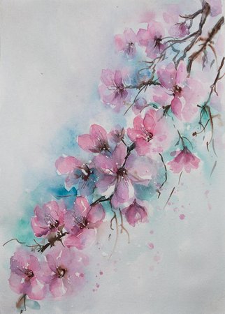 CHERRY BLOSSOMS Watercolor cherry blossoms blossom art Pink | Etsy