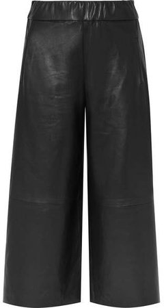 SPRWMN - Cropped Leather Wide-leg Pants - Black