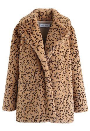 Collared Leopard Faux Fur Coat in Tan - Retro, Indie and Unique Fashion