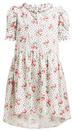 Avena Strawberry And Polka Dot Cotton Dress - Womens - White Multi