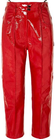 Cropped Patent-leather Straight-leg Pants - Crimson