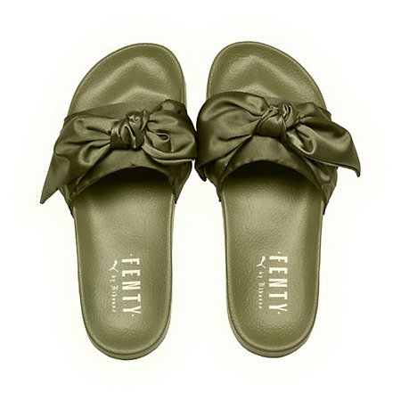 Puma Fenty by Rihanna Bow Slide green Sandals – Bow Women's Slide Sandals – Olive Branch Green | EyeConicWear
