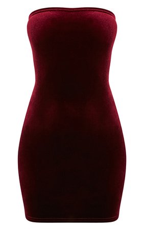 *clipped by @luci-her* Shany Wine Velvet Bandeau Bodycon Dress | PrettyLittleThing USA
