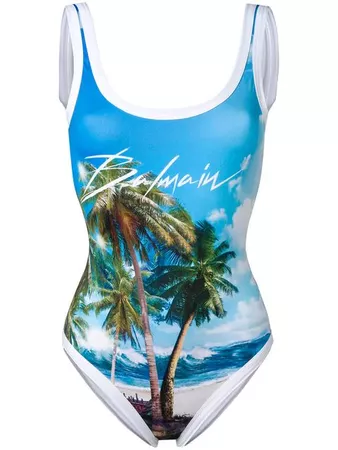 Balmain Palm Tree Logo Swimsuit - Farfetch