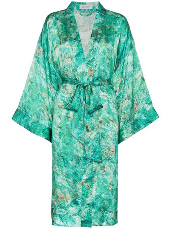 Märta Larsson Chrysocolla Print Tie Waist Silk Kimono Ss19 | Farfetch.com