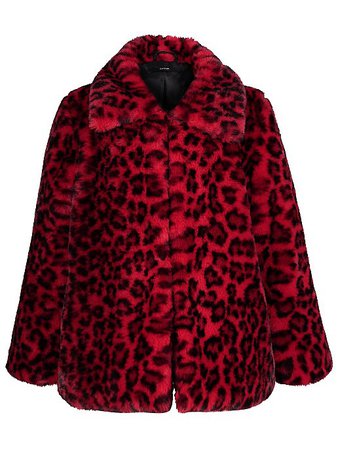 George Red Leopard Print Faux Fur Coat