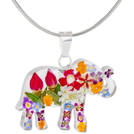 Real Flowers & Sterling Elephant Necklace | The Animal Rescue Site