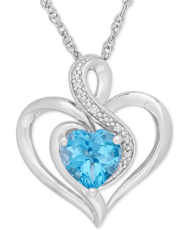 Macy's Sterling Silver Blue Topaz & Diamond Accent Heart Pendant Necklace