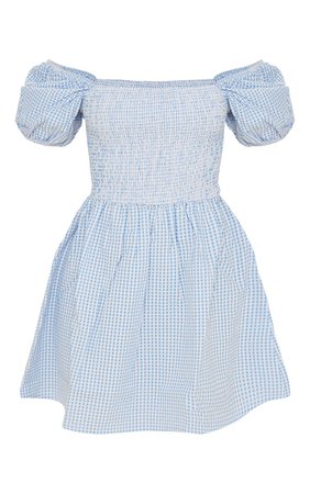 Petite Blue Gingham Shirred Back Smock Mini Dress | PrettyLittleThing USA