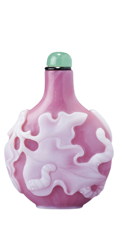 White Overlay Pink Glass ‘Silkworms’ Snuff Bottle Yangzhou School, Qing Dynasty, 18th / 19th Century