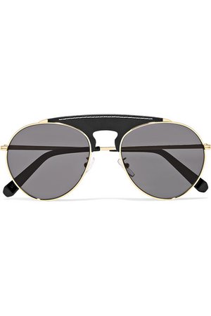 Loewe | Sasha aviator-style gold-tone and leather sunglasses | NET-A-PORTER.COM