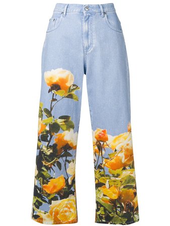 Shop blue MSGM printed cropped jeans with Express Delivery - Farfetch