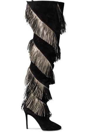 Christian Louboutin | Bolcheva 120 fringed suede over-the-knee boots | NET-A-PORTER.COM