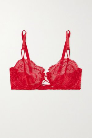 Red Delilah stretch-lace underwired bra | Lonely | NET-A-PORTER